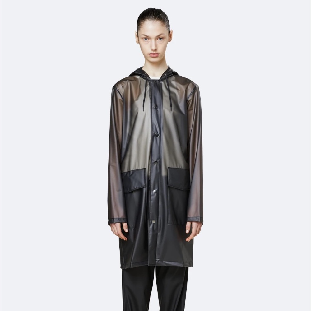 NWT Rains Hooded Coat in Foggy Black